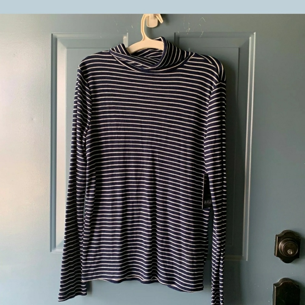 a.n.a. Navy and White Striped Turtleneck Shirt Siz